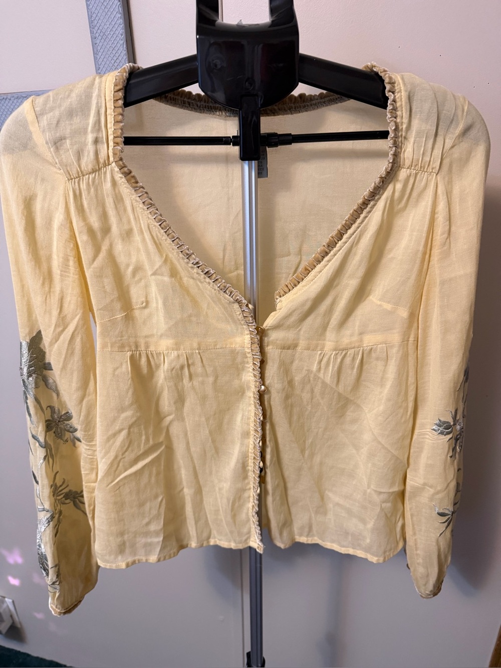 Vintage Anthropologie Odille Yellow Embroidered Peasant Blouse - Size 2